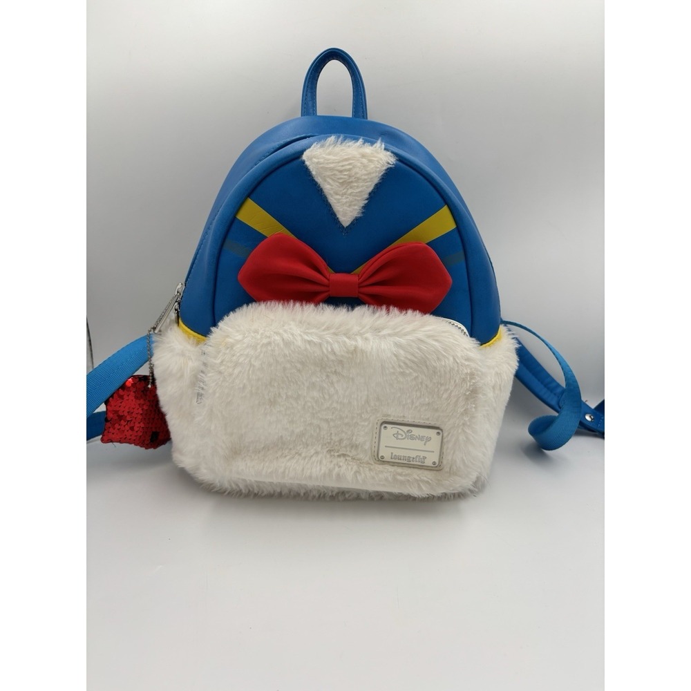 Disney Lounge Fly Donald Duck Mini Backpack Faux Fur Zipper‎ Adjustable Compar